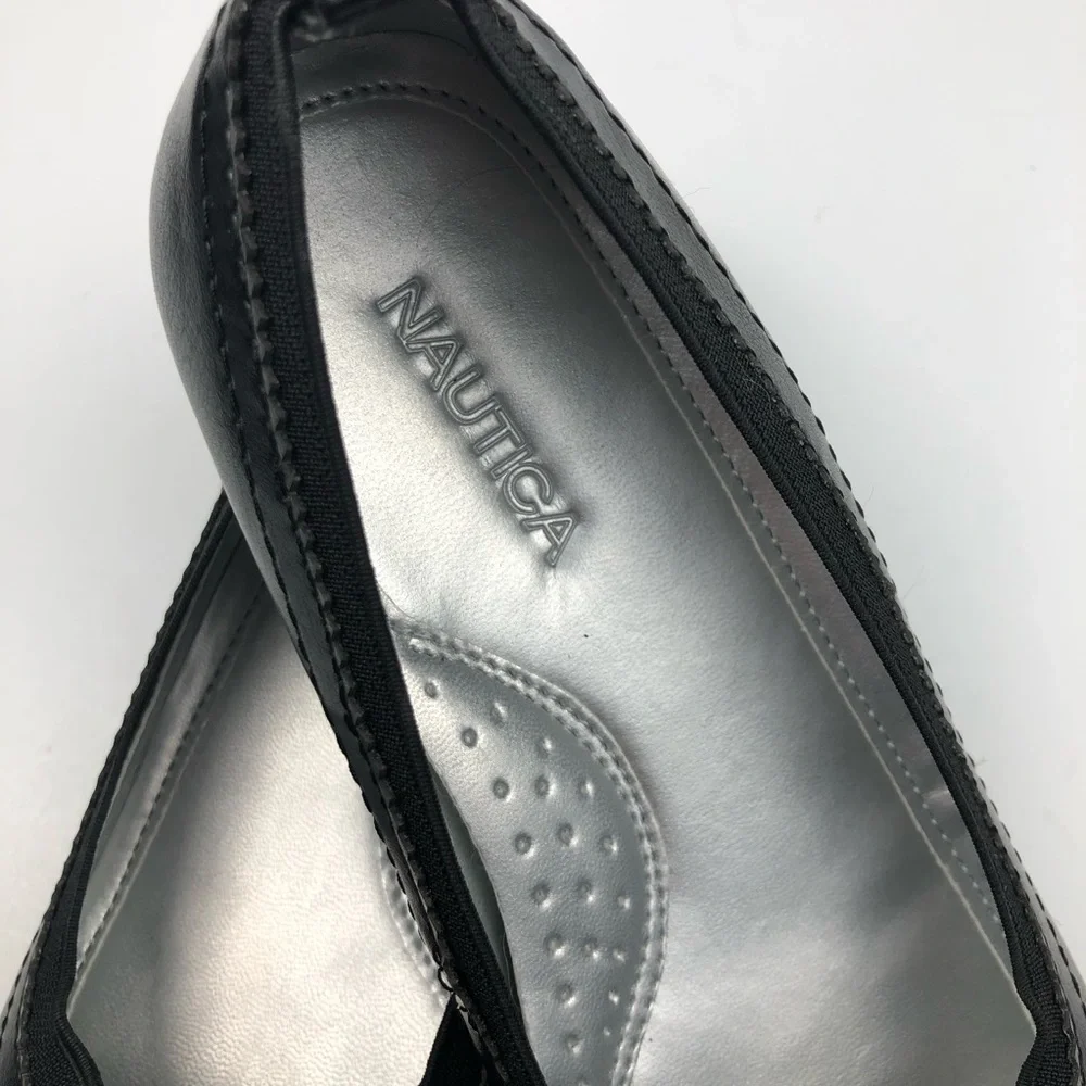 Nautica Girls Black Faux Leather Ballet Flats Sz 2
